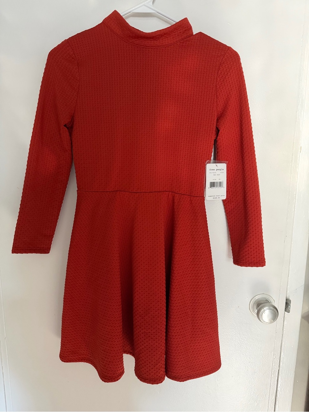 Free People Crimson Textured Long-Sleeve Skater Dress